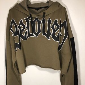 Topshop Cropped Sweatshirt - Olive Green